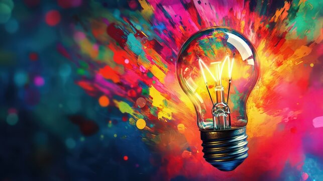 Vibrant Energy: An explosion of colorful light bulb - perfect as a dynamic interior poster to ignite passion and excitement!