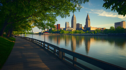 Illustration of Lake Erie in Cleveland, Ohio. Illustration of popular places in the world.