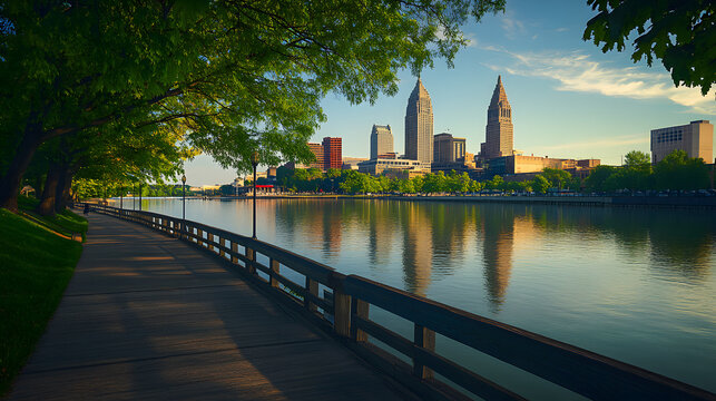 Illustration of Lake Erie in Cleveland, Ohio. Illustration of popular places in the world.