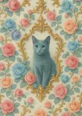 Elegant cat surrounded by florals.