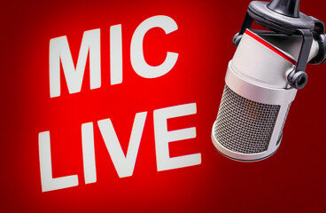 Professional microphone and sound mixer in radio station studio