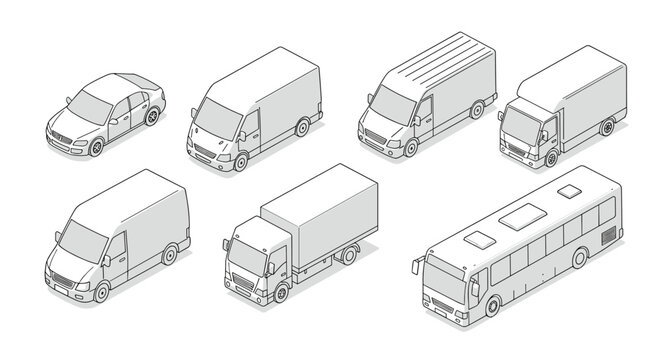 Isometric vehicle collection vector illustration for transportation design
