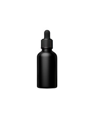 A matte black, dropper bottle, isolated on black background