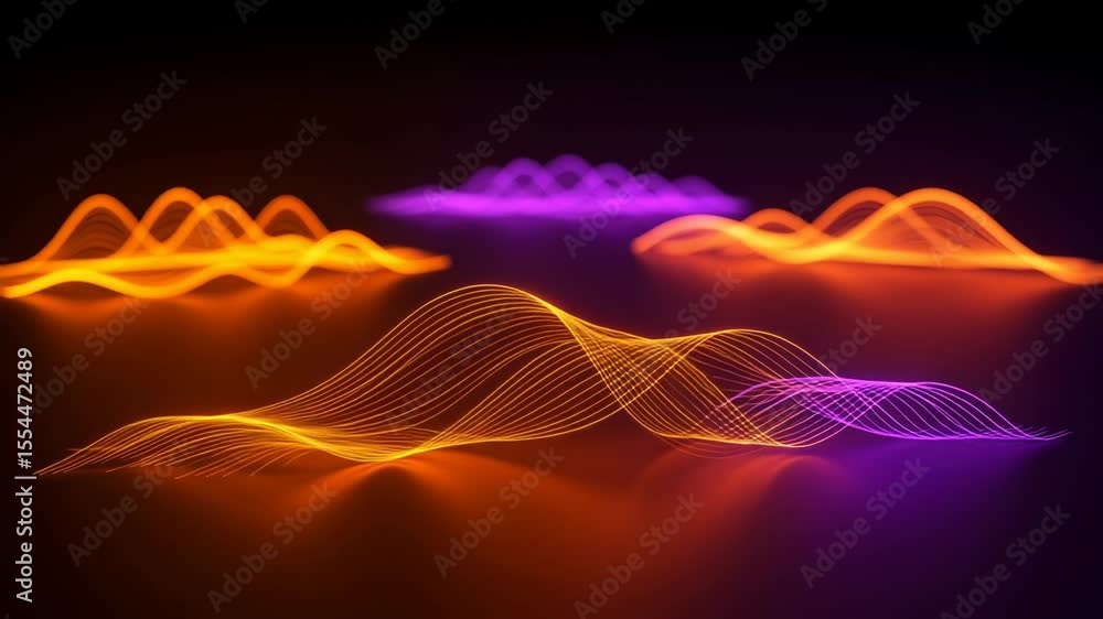 Poster abstract glowing waves of orange and purple light create a dynamic and modern design