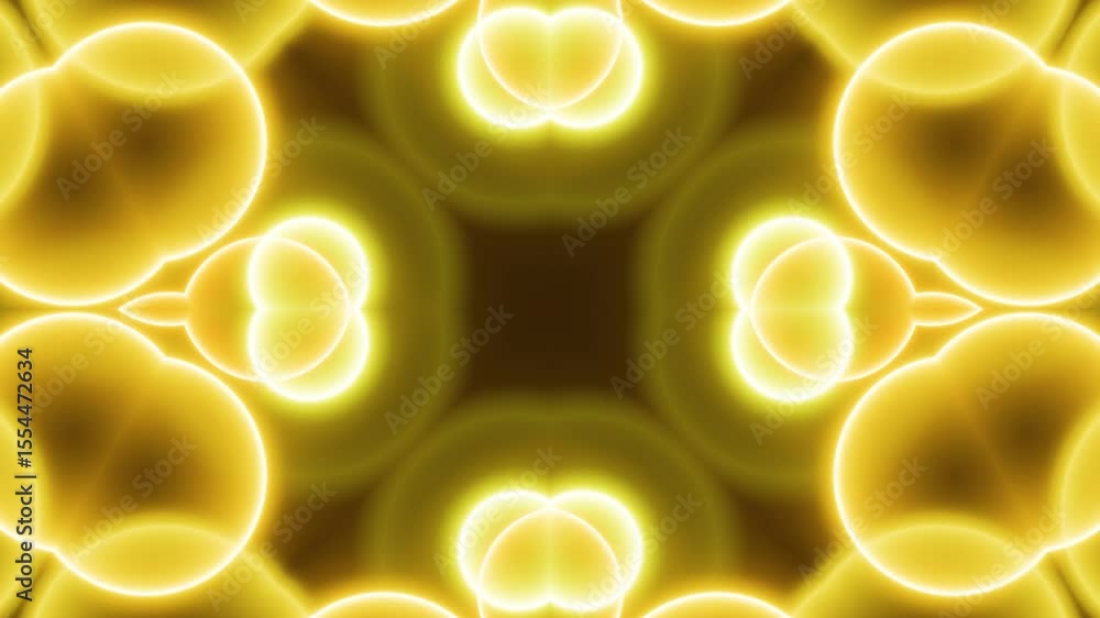 Poster looping neon kaleidoscope with central symmetry. animated neon line kaleidoscope in seamless loop on