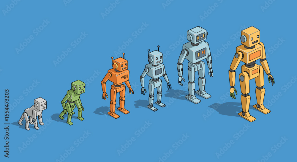 Poster evolution of robots vector illustration: flat style design for tech-themed projects