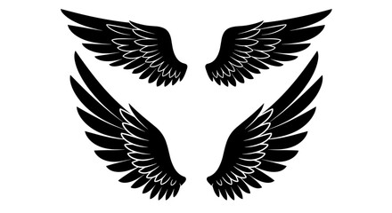 Obraz premium Angelic wing designs vector illustration for tattoo and decorative art in black silhouette style