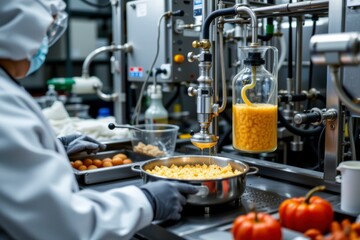 Food Processing Factory Worker in Protective Gear Operating Industrial Machinery
