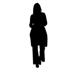 Silhouette of woman in cardigan and wide trousers, fashion style simplicity
