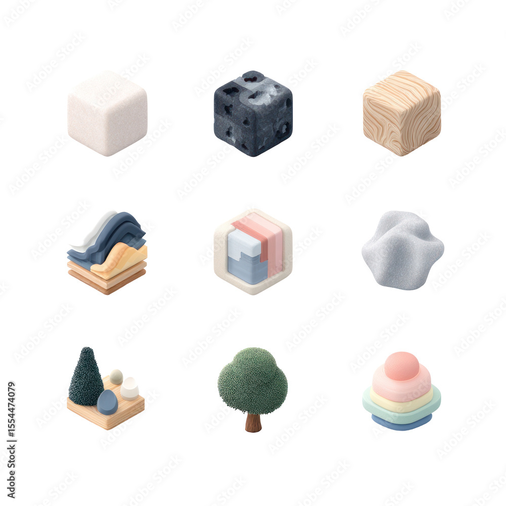 Poster abstract 3d shapes in soft colors and textures for modern design and art projects