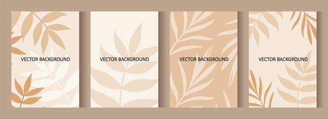 Set of abstract backgrounds with twigs. Poster or cover in soft, warm colors. Vector for flyers, postcards, design, social media, and advertising.
