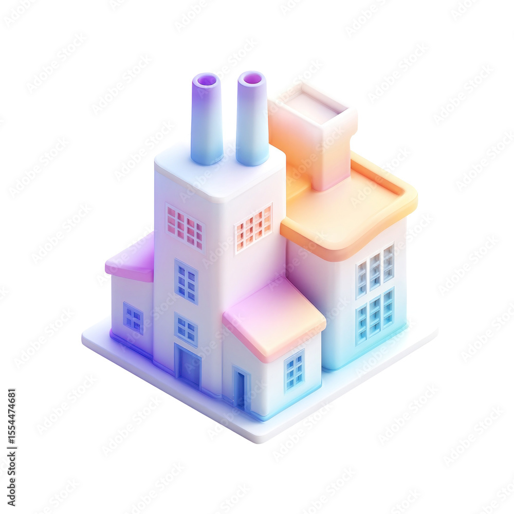 Poster modern minimalist industrial building with colorful design elements and unique architectural feature