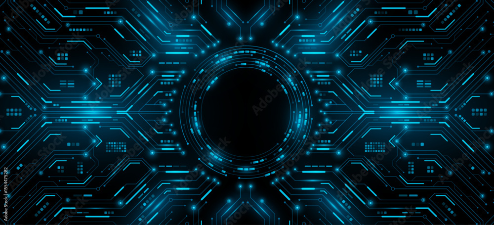 Poster futuristic ai circuit board with glowing electronic details for ui and gui design. hi-tech pattern w