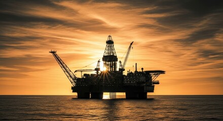 Obraz premium Offshore Oil Rig at Sunset