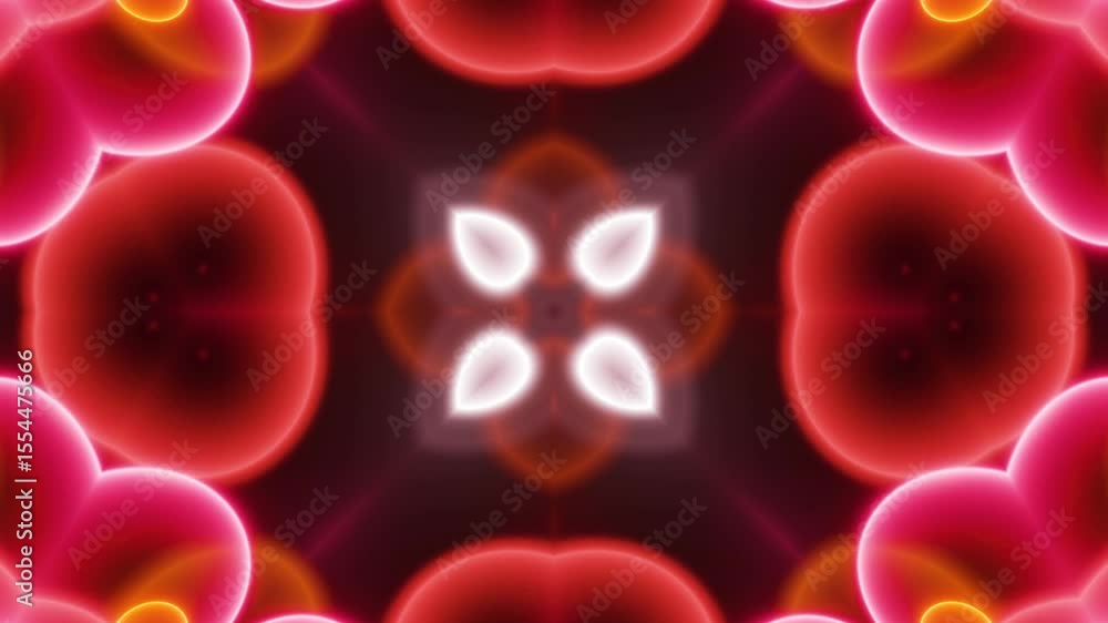 Poster dark background neon kaleidoscope seamless motion. abstract neon lines in kaleidoscope pattern with 
