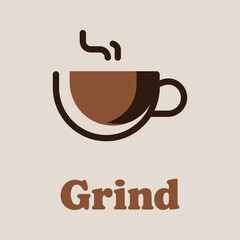 Brown Coffee Cup Minimalist Logo Design Grind vector