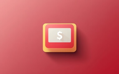 $ icon, red button, off-white shadow on gradient background
