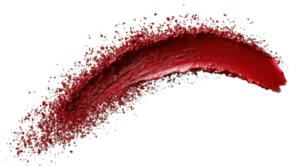 A smear of vibrant red cosmetic product, with a textured, splatter-like effect, against a black background
