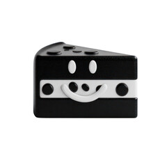 Fototapeta premium Cute smiling cheese slice with cartoonish appearance and black and white colors, perfect for playful food-themed designs