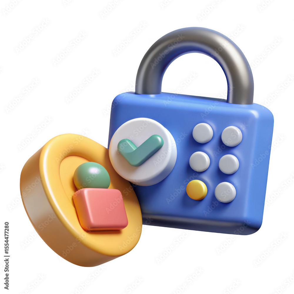 Poster 3d cartoon security lock and user icon isolated on transparent background