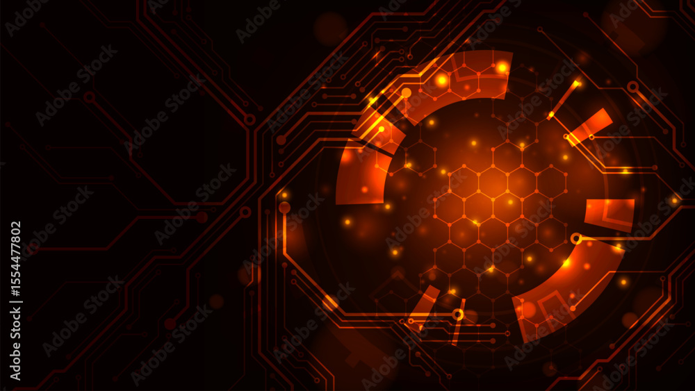 Aufkleber digital technology with line hexagon concept adstract red light background
