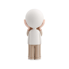 White cartoon character standing with hands on ears, symbolizing noise cancellation or a desire for silence in a playful setting