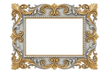Ornate antique gold and silver baroque picture frame isolated on transparent background