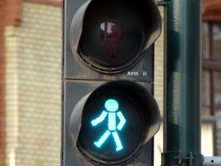 pedestrian crossing sign (where is his neck?)