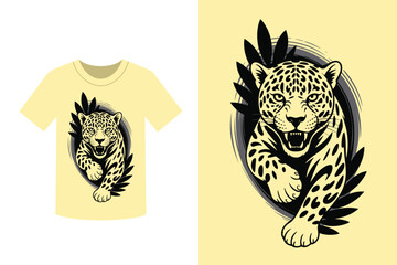 Illustration of a jaguar design on a yellow t shirt mockup