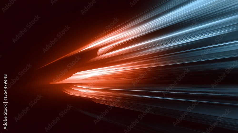 Poster dynamic orange streaks of light flowing across a dark surface, high tech digital abstraction.