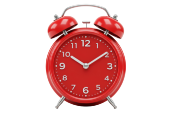 Isolated Classic Red Alarm Clock Punctuality Timekeeping