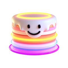Cheerful Cartoon Macaron Dessert with Bright Neon Colors and Smiley Face Perfect for Playful Designs and Sweet Treats Advertising
