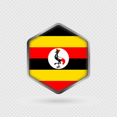 Uganda Flag Icon in Hexagon Shape.