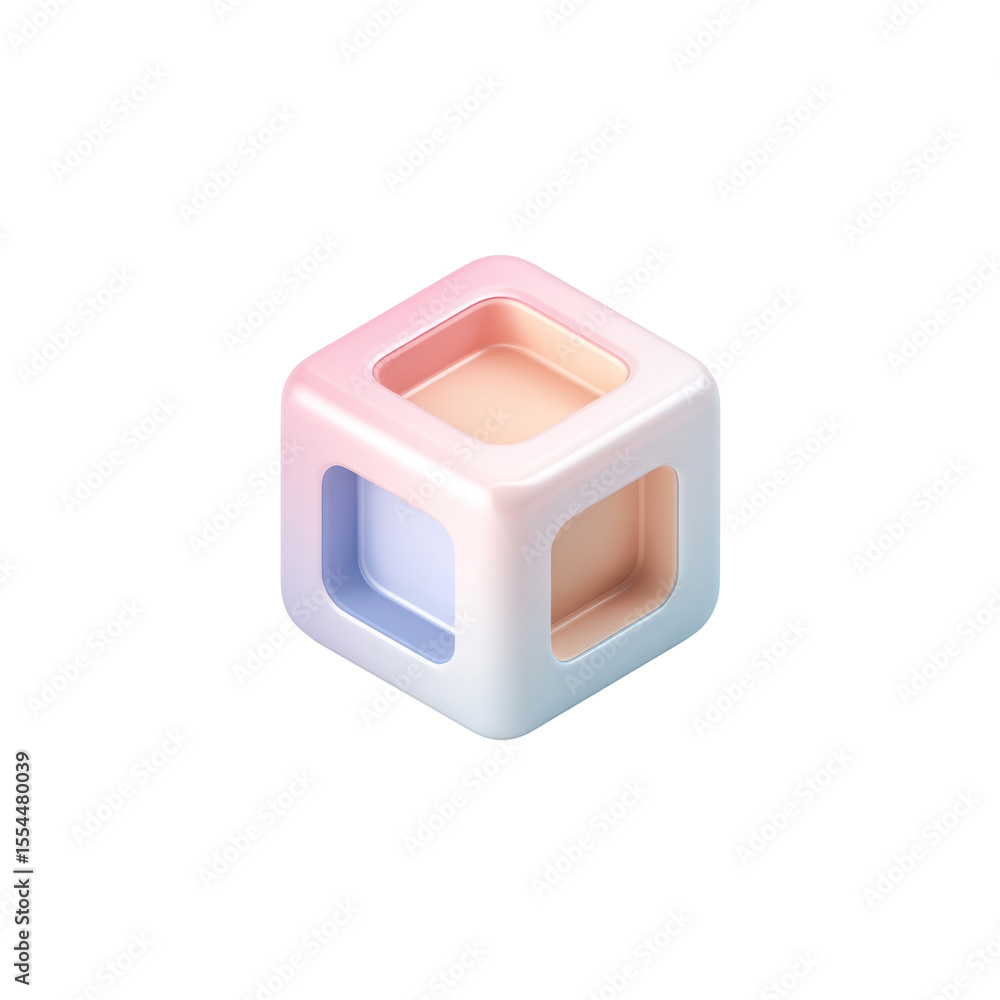Poster abstract three-dimensional cube with soft pastel colors and smooth edges in a modern design aestheti