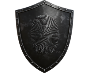 Isolated Fingerprint on Dark Metallic Shield Security Concept