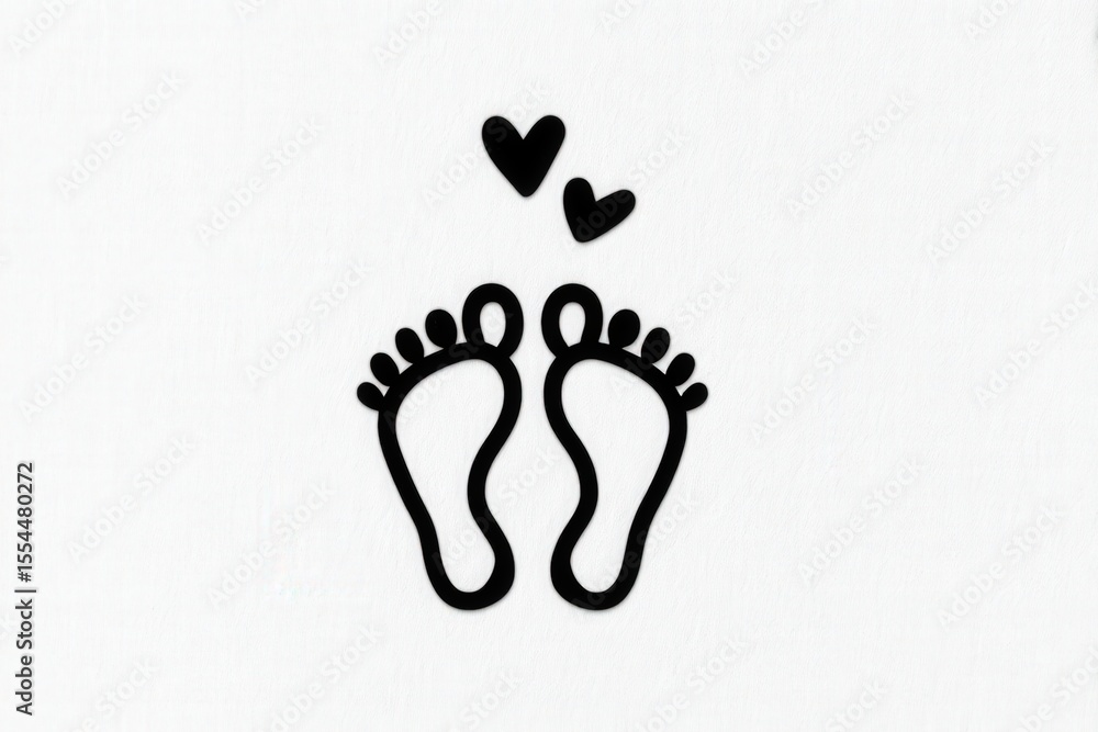 Poster two heart-shaped outlines hovering above a creative minimalist representation of bare feet symbolizi