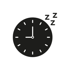 Clock With Sleep Symbol Solid Icon. Sleep Schedule, Rest, And Relaxation Timing Silhouette Symbol. Sleep Hygiene And Circadian Rhythm. Isolated Vector Illustration
