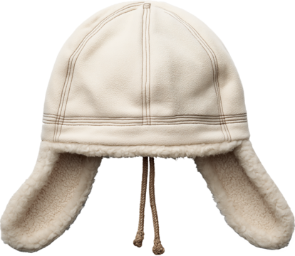 White Knitted Earflap Winter Hat Isolated on Transparent and white Background – Warm Trapper Beanie Cap