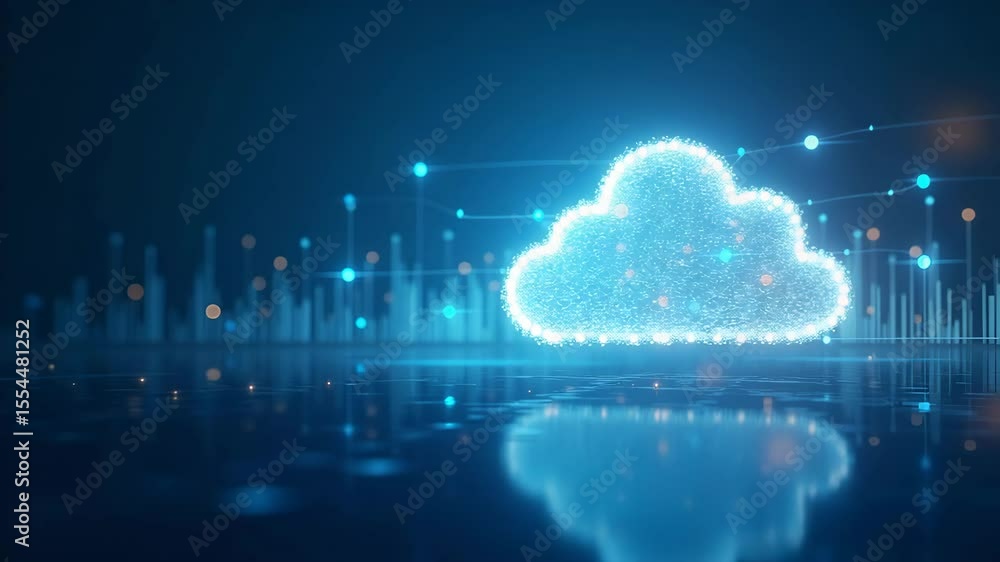 Poster professional visual illustrating cloud computing future trends with innovative digital analytics and