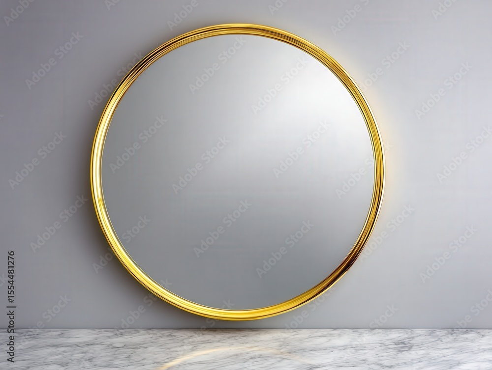 Poster elegant round gold-framed mirror reflecting light in a modern minimalistic setting designed to enhan