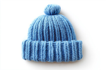 Blue knitted winter ball of wool hat with pompom Isolated on Transparent and white Background, Beanie Cap