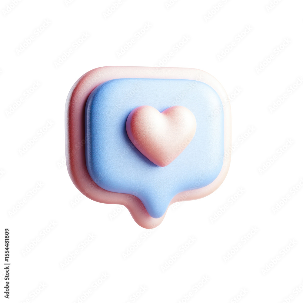 Poster colorful 3d speech bubble with heart shape icon is perfect for social media expressions and communic