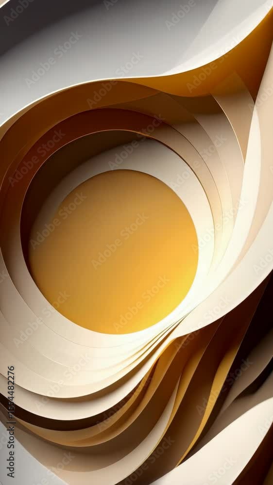 Poster abstract background with a golden circle surrounded by multiple layers of cream, beige, and brown cu