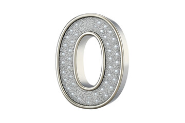 Luxurious number zero decorated with pearls and glitter isolated on transparent background