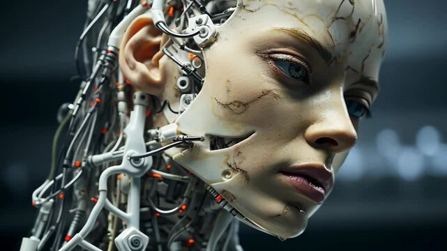 futuristic robot woman integrating with human body, cybernetic technology and human-machine interface concept biotech industry robotics healthcare
