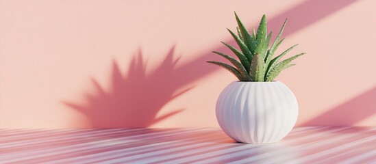 Obraz premium Pink room succulent pot, striped surface, sunlight
