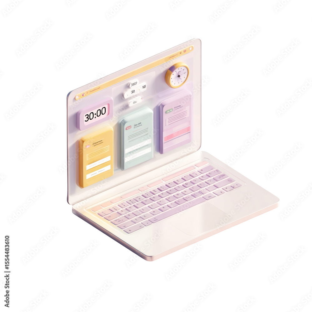 Poster digital workspace with productivity app displayed on laptop screen featuring time management and tas