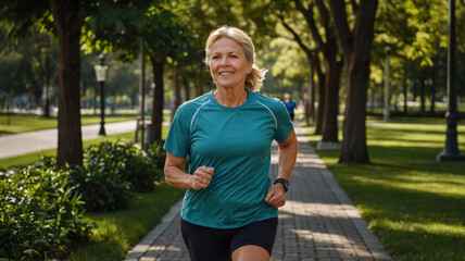 elderly couple jogging in park