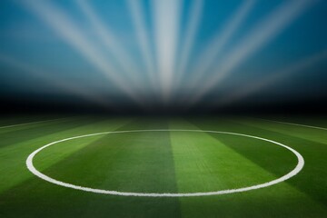 Obraz premium Green grass field with white lines and bright lights