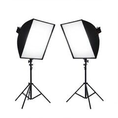 Pair of Studio Light Stands with Softboxes Unlit Isolated